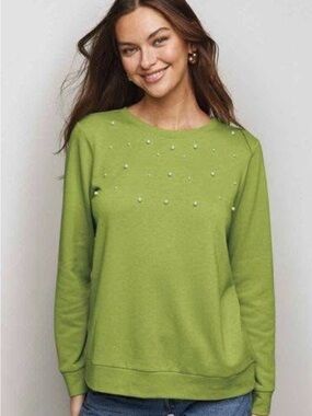 Studio 1886 Lime Green Pearl-Accent Crewneck
